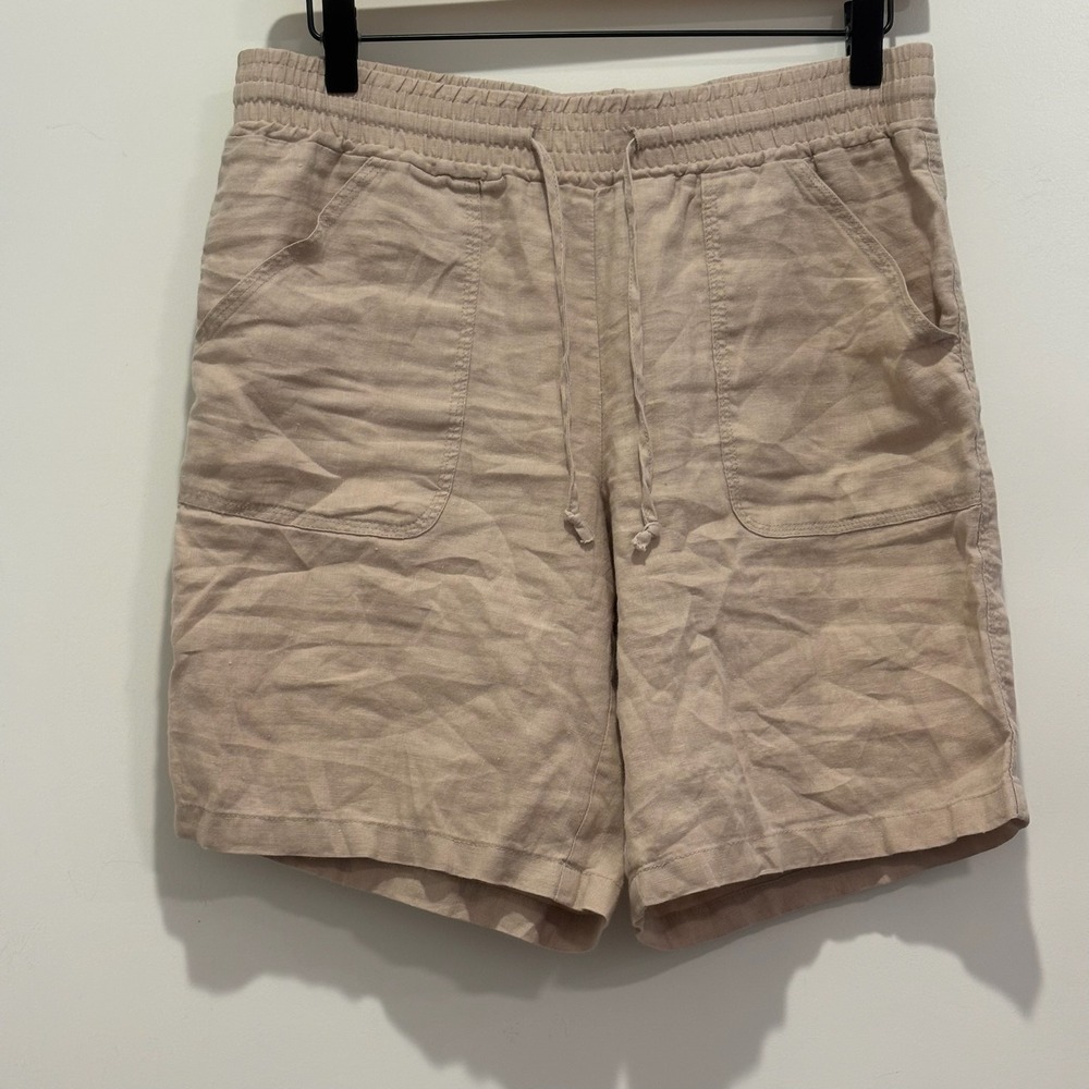 Blue Saks Fifth Avenue Tan Linen Drawstring Shorts Womens XS Beige Elastic Waist
